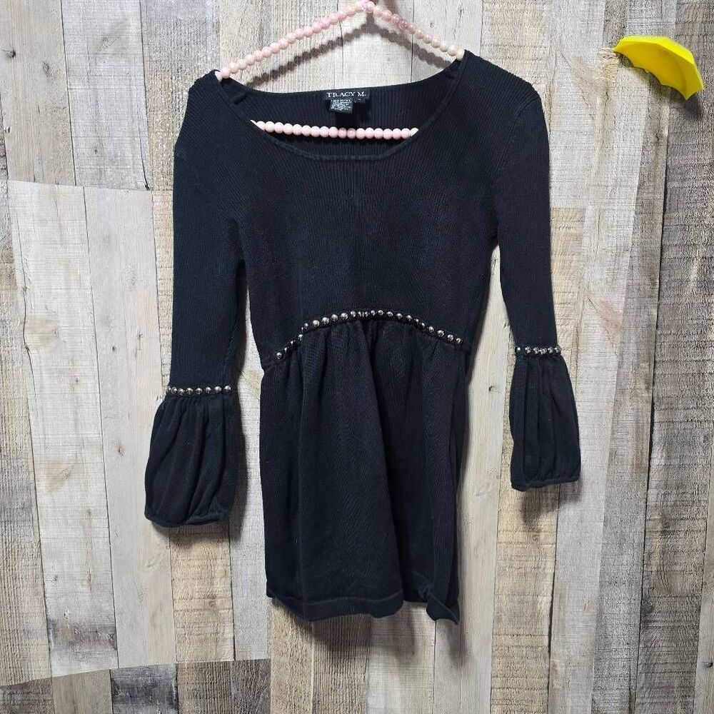 Tracy M Vintage Y2K Black Stud Peplum Top Small Whimsygoth Goth Alternative Emo